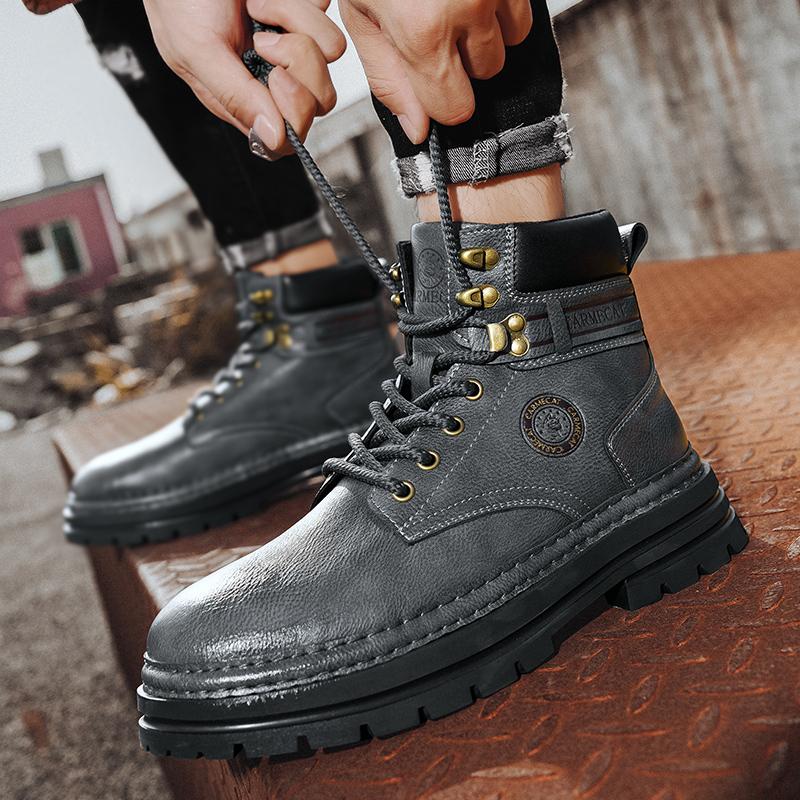 2025 New Mens High Top Boots Thick Soled Anti Slip Work Shoes Fashionable Multifunctional Street Vintage Men Platform Ankle Boot