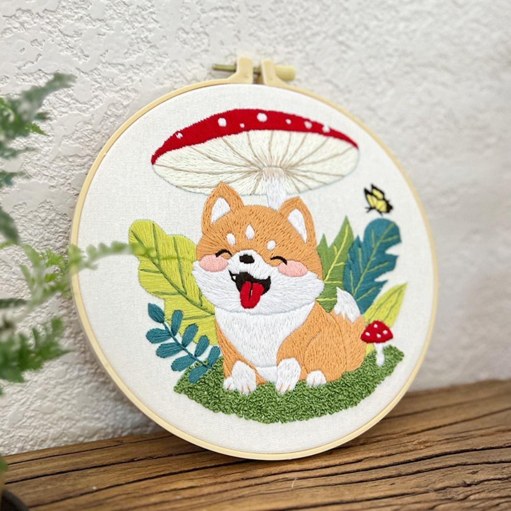 Floral Patterns Dog Embroidery Kit Corgi Embroidery Set Home Decor Cross Stitch Set Beginner