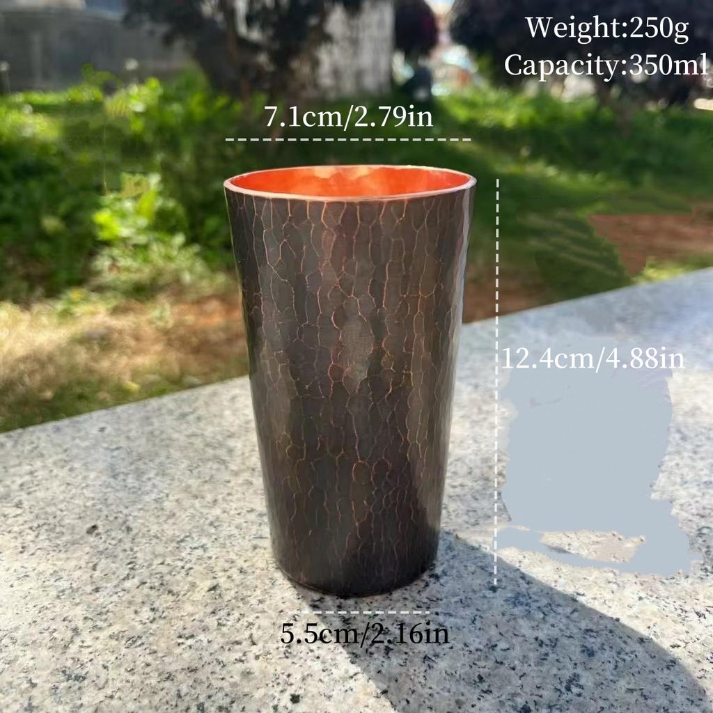 Tazza da Caffè in Rame Puro, Artigianale con Texture Retrò 350ml Moscow Mule con Tazza Tumbler in Pelle, Tazza da Tè Acqua Vintage Stoviglie