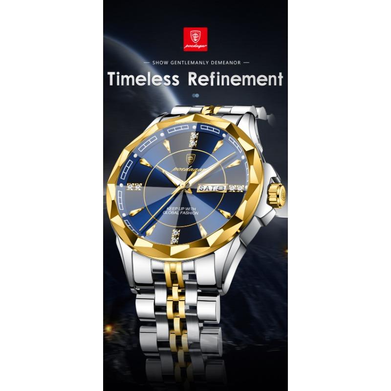 POEDAGAR Top Fashion Man Clock Business Waterproof Luminous Date Week Wristwatch Quartz Stainless Steel Casual Watches