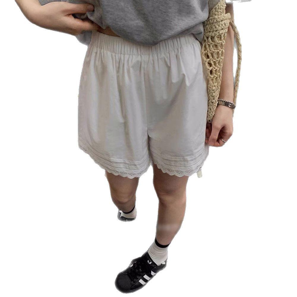 Women's 2025 Summer White Lace Trim A-Line Wide Leg Casual Shorts