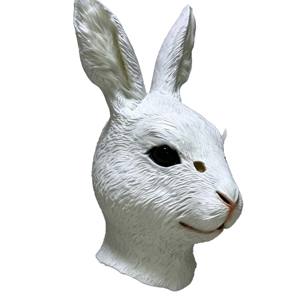 Maschera Facciale da Coniglio a Testa Intera in Lattice Testa di Coniglio Spaventosa Maschera Facciale Animale Costume Festivo per Festa Scherzosa Cosplay Bianco