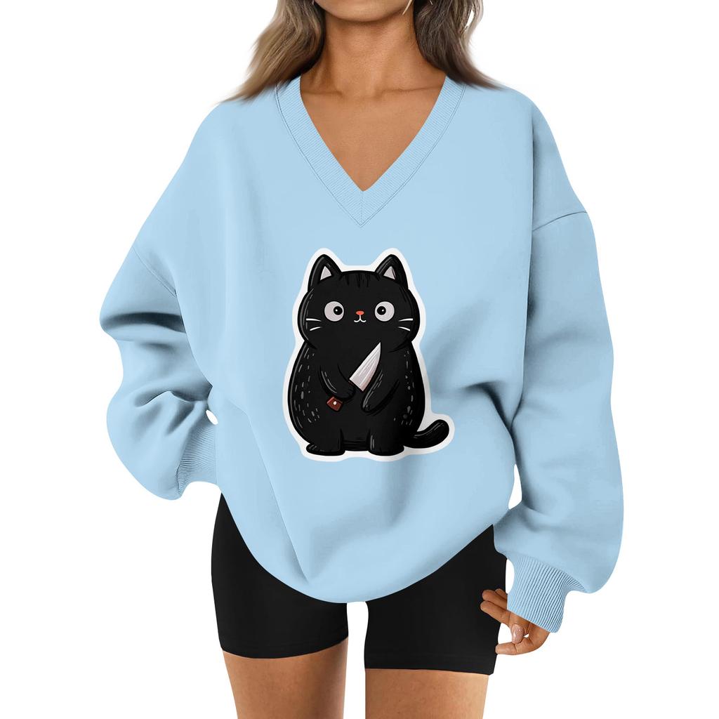 Women's V-neck Dropped Shoulder Halloween Print Sports Sweatshirt Top