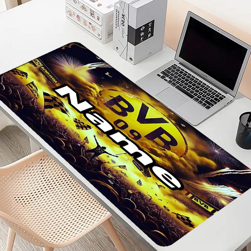 Custom Name Personalized Borussia Dortmund Pattern Mousepad, Laptop PC Desk Mat, Decorative Desk Mat for Home Keyboard Pad Gift