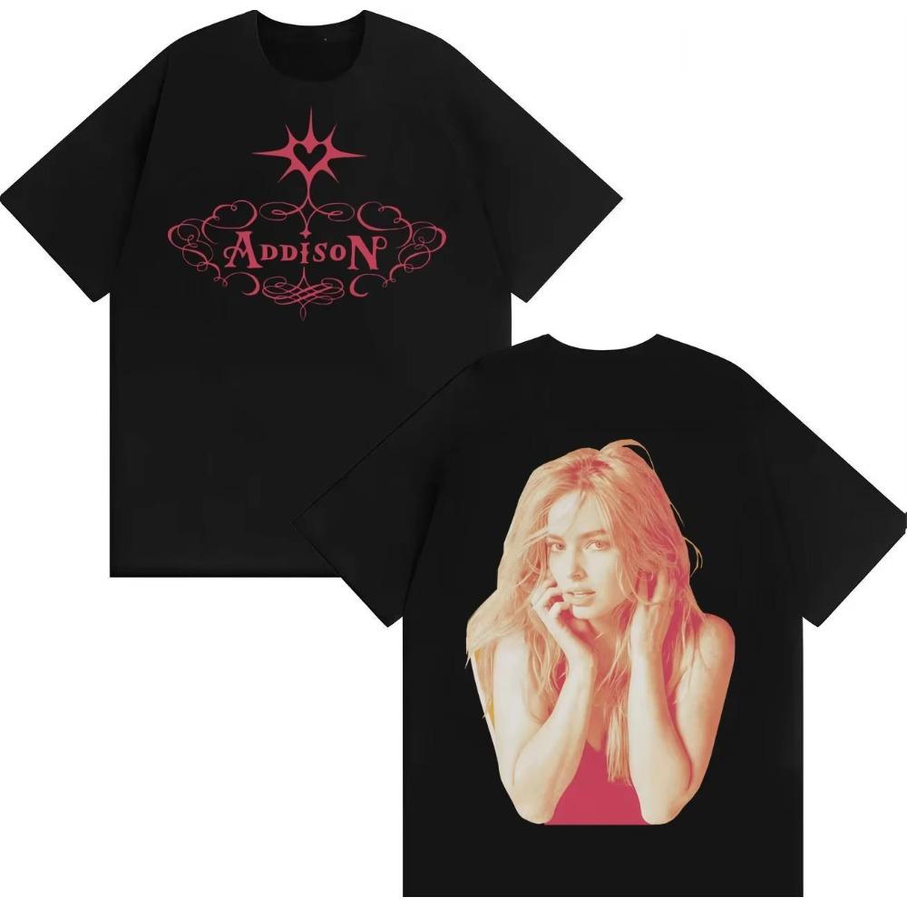 

Singer Addison Rae Double Sided Print Tee Mens Women Punk T-Shirt Pure Cotton Crewneck Y2K Short Sleeve T Shirts S