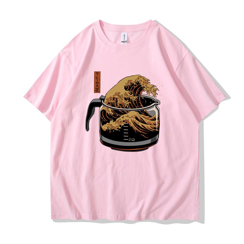 The Great Wave of Coffee T-shirts Women Summer Streetwear Japanese Tshirt Girl Graphic Y2k Harajuku Clothes