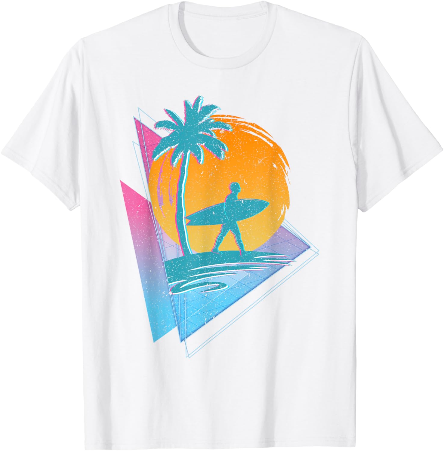 Water Sport Surfboard Palm Tree Surfer 90s Vaporwave Surfing T-Shirt S разноцветный