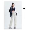 Women High Waisted Beige Straight Leg Jeans Spring Autumn Korean Style Wide Leg Pants Slim Fit V Line Stitching