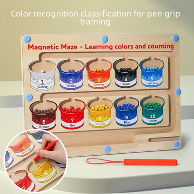 Wooden Magnetic Maze Puzzle - Color Classification and Logic Training for Kids