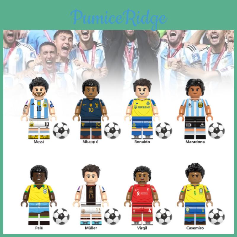 Set di blocchi da costruzione in legno con minifigure di stelle del calcio colorate per bambini con 50-100 pezzi