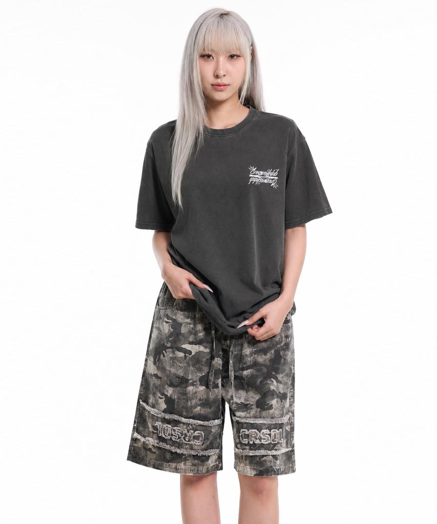 CREAM SODA LAB Crsdel Small Logo Garment Dyed Pigment Short Sleeve T-Shirt Smoky Charcoal White