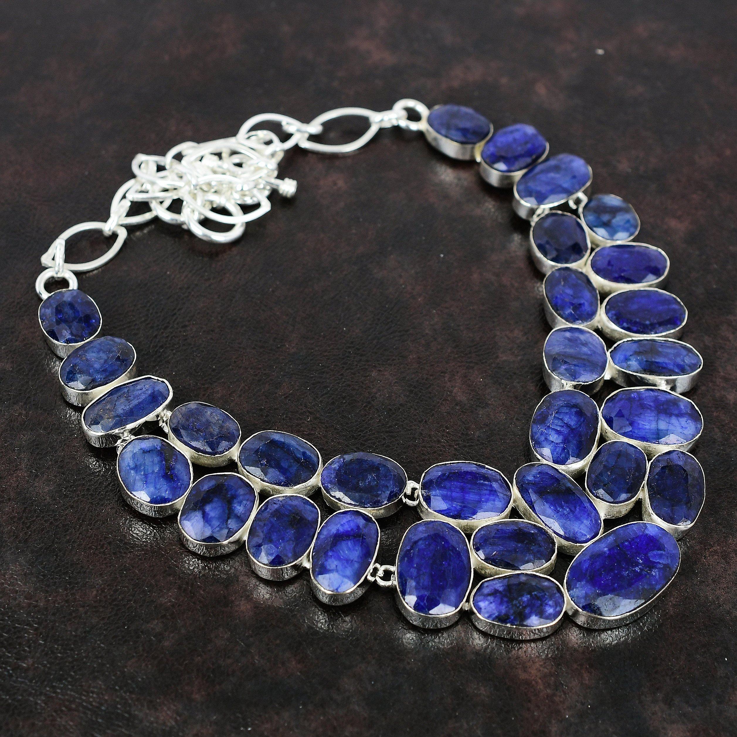 

Ожерелье с синим сапфиром и драгоценным камнем, ювелирное изделие, ожерелье из стерлингового серебра 925 пробы, регулируемая цепочка, ожерелье, подарок для жены, ювелирные изделия ручной работы 18 inches синий