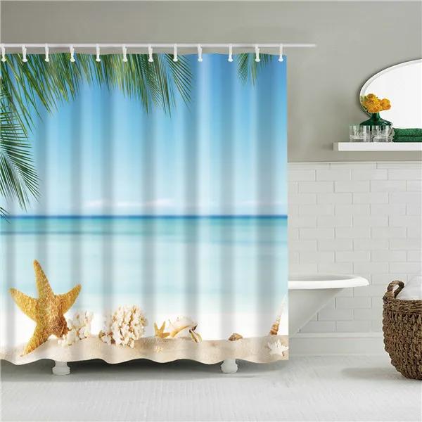 Christmas Shower Curtain Shell Snowman Flower Lighthouse Shower Curtains Bathroom Curtain Frabic Waterproof Polyester with Hooks