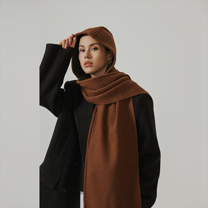 Double-Sided Wool Hooded Cape and Scarf for Women - Versatile Autumn/Winter Shawl