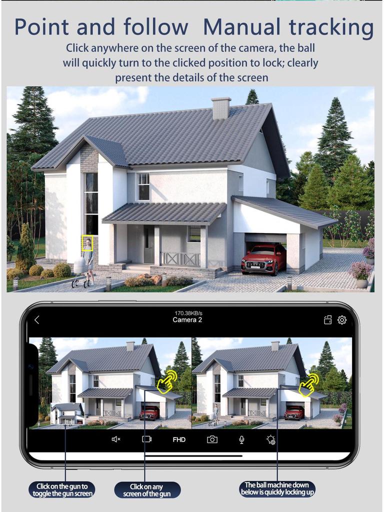 Wireless PTZ Camera with Triple Lens & Screen for Home Network Monitoring