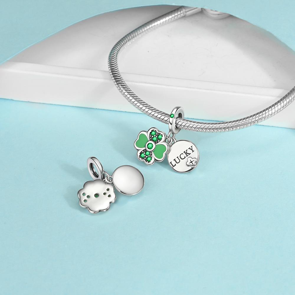 S925 Silver DIY Fashion Four Leaf Clover Beaded Jewelry Accessories Lucky Pendant