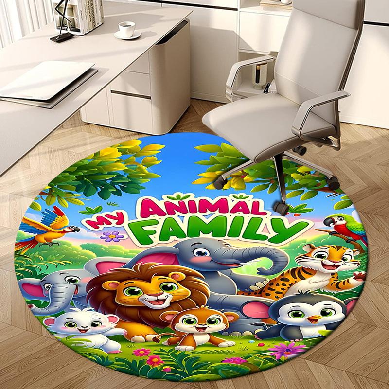 1PC Animal Family Non-Slip Floor Round Carpet, Office, Family, Bedroom, Large Area Rug Indoor Rugs, Durable PolyesterH0323