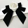 French Style Camellia Pearl Velvet Bow Brooch Elegant Neck Tie Mourning Corsage Pin Formal Wear Shirt Collar Accessories