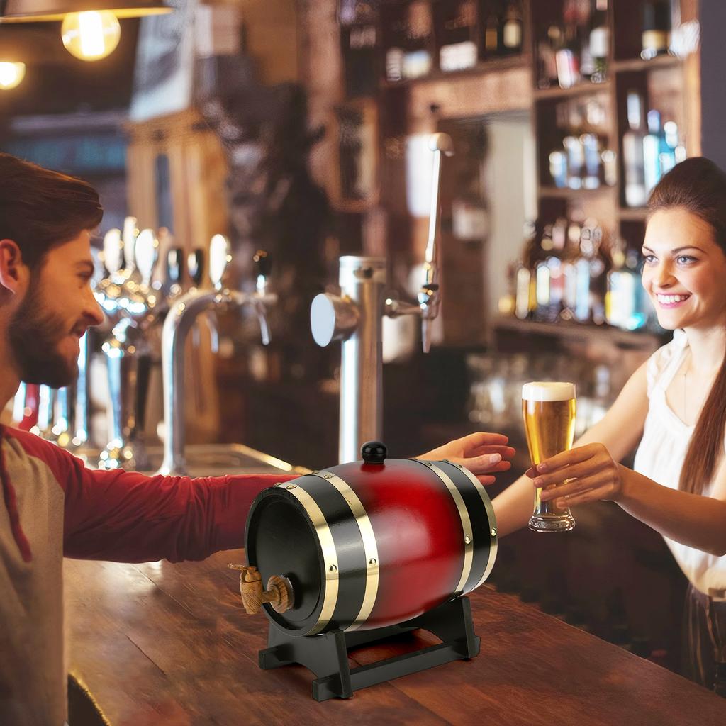 3L Household Wooden Barrels Multi-Purpose Vintage Beer Brewing Tools Large Capacity Retro Faucet Barrels for Family Gatherings
