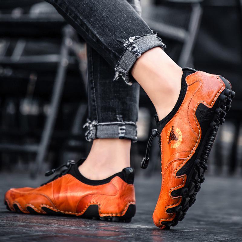 Herren Koreanischer Stil Niedrige Leder-Slip-On Freizeitschuhe zum Fahren - Leicht, Atmungsaktiv, Trendy
