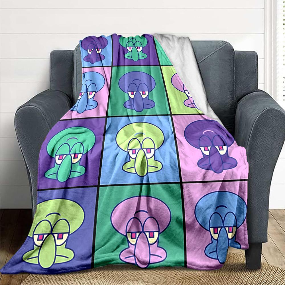 1 stuks SpongeBob SquarePants Flanellen Plaid HD Geprint Lichtgewicht Zacht Warm Deken voor Alle Seizoenen voor Bank, Bed, Reizen, Kamperen Machine Wasbaar