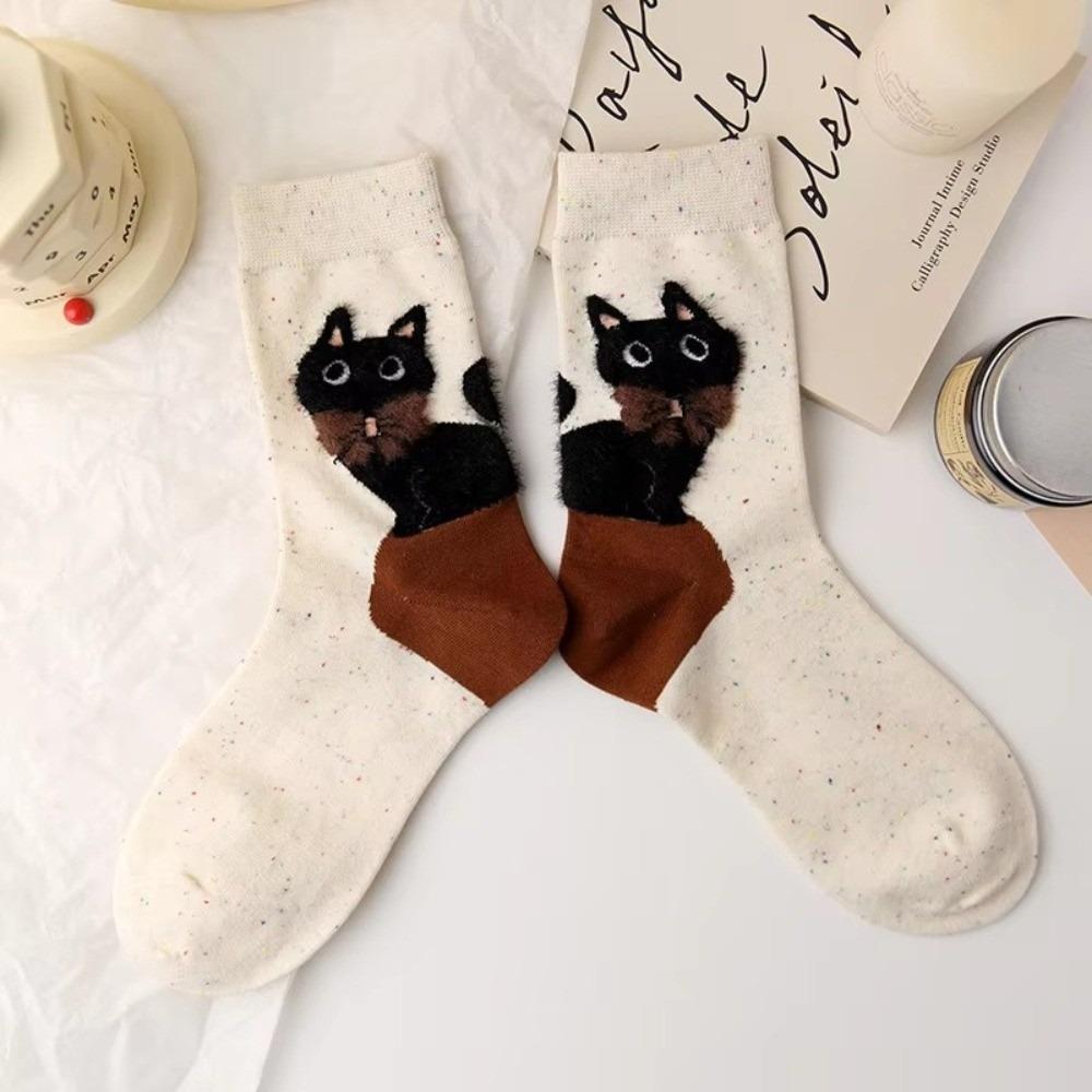 

1/4Pairs Fashion Cute Cartoon Cat Women s Socks Soft Casual Middle Tube Socks Cotton Comfortable Floor Socks Gift One Size