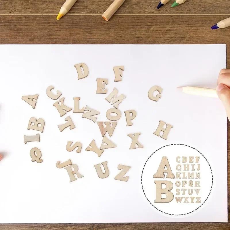100pcs Craft Letters Small Wooden Alphabet Letters Unfinished Wood Letters Wood Pieces for Crafts Spelling Education Wood Crafts