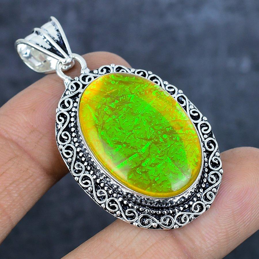 Natural Yellow Triplet Opal 925 Sterling Silver Jewelry Pendant 2.17" z7C04