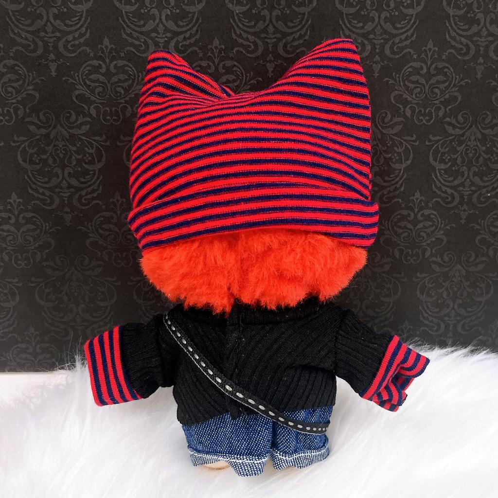 Cat Ear Knit Hat, Shirt, Pants, and Guitar Set for 10cm Doll, Red, Plush Toy, Kigurumi, Accessories, Otaku, Doll, Mascot, K-Pop Doll, Costume [Used]