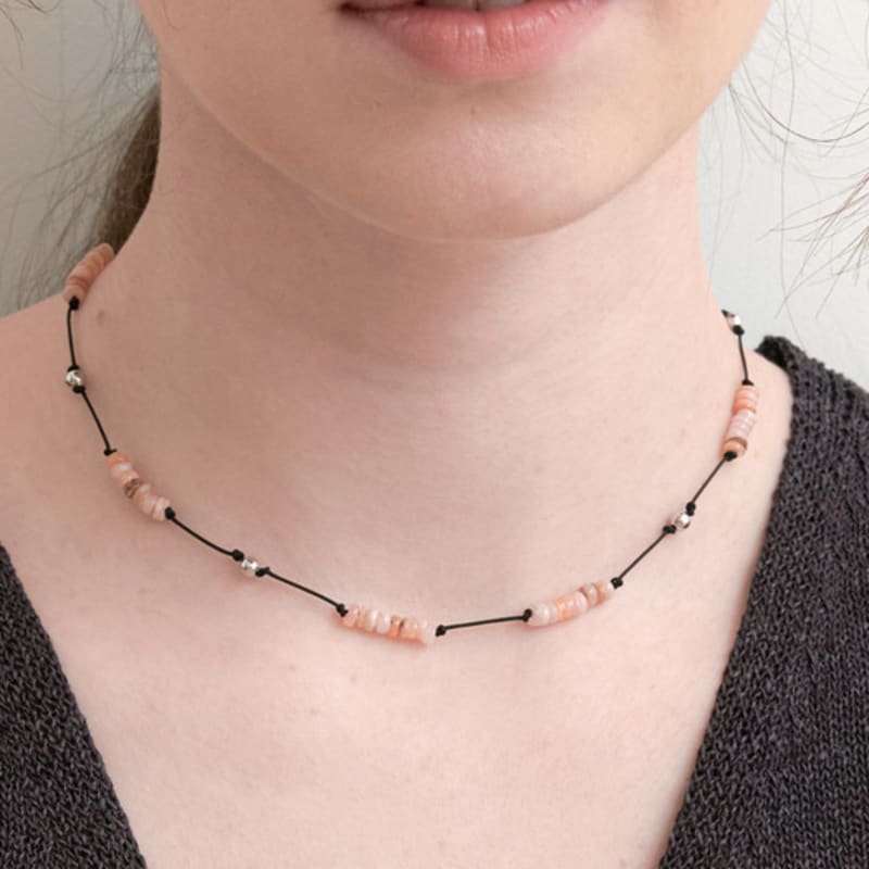 Halden Gemstone Silver Ball Necklace (N036_pink)