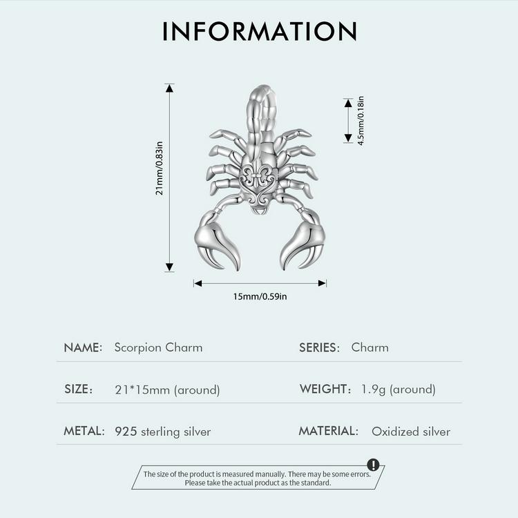WOSTU 925 Sterling  Silver Retro Charming Scorpion Charms Beads Fit Original Bracelet DIY Jewelry