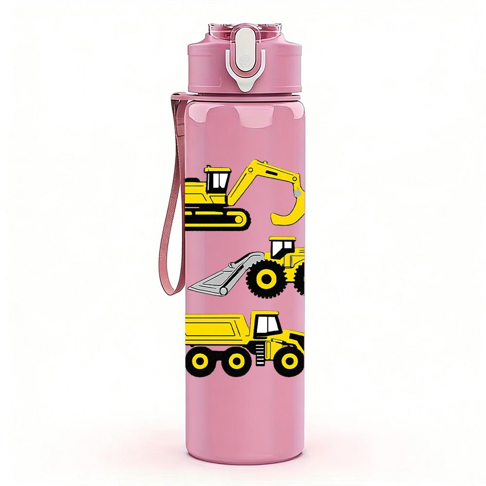 1PC Multi Excavator Construction Print 750ml Color Plastic Sports Water Bottle Leakproof Flip Straw Lid Suitable for Sports Office Home Use