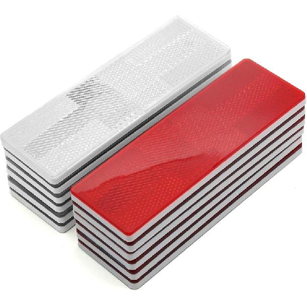 Прямоугольные светоотражатели 6 дюймов, на самоклеящейся основе/для крепления на винтах (Комплект 2/Белый+Красный) Kit 1