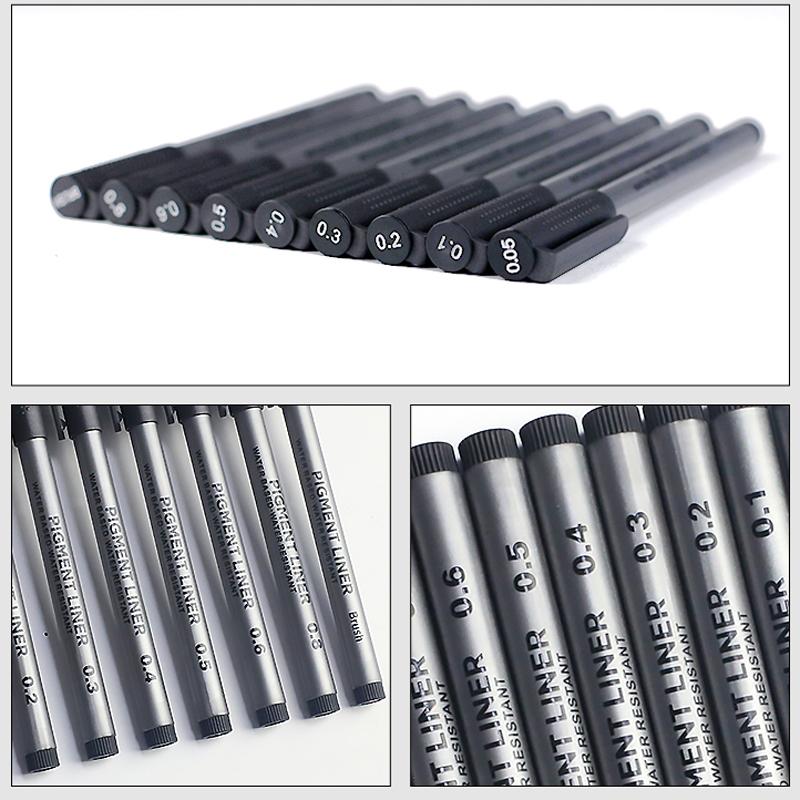 9 Teile/satz Pigment Liner Micron Tinte Marker Stift für Zeichnung Skizze Manga Micron Liner Kalligraphie Pinsel Hookline Stifte Künstlerbedarf