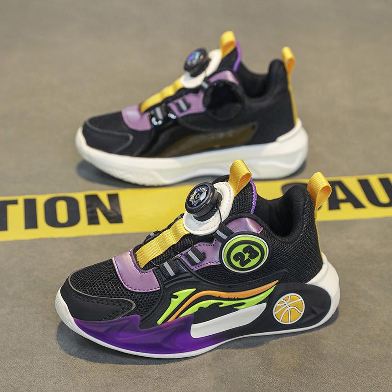 Children's running shoes 2025 autumn boys mesh rotating buckle tide shoes teen boys blue sneakers