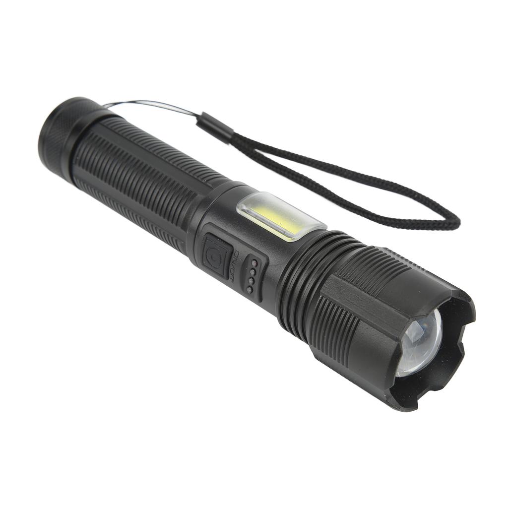 Super Bright Flashlight Zoomable IPX4 Waterproof USB Charging Handheld Flashlight with COB Side Light for Camping Hiking