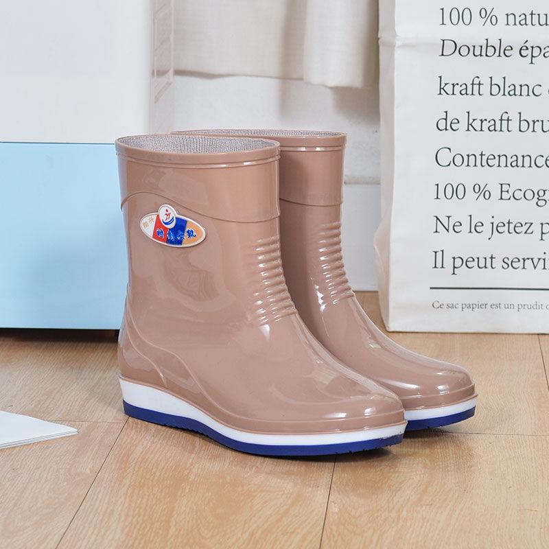 Rain shoes women's anti-skid shoes women's medium tube fleece rain boots short rain shoes kitchen work shoes non-slip shoes rubber shoes women