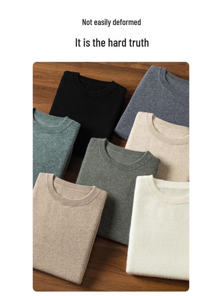 Men's 100% Pure Cashmere Pullover Sweater - Round Neck, Loose Fit, Thick & Warm for Autumn/Winter
