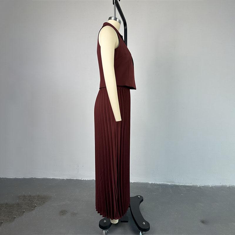 Skládaná dlouhá sukně set Dámská móda Slim Vykrojené Bez rukávů Krátký top vesta Femme Street Vysoký pas Jednobarevné Maxi Sukně Sety Dámské outfity 2024 Léto