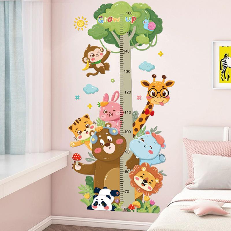 1PC Kindergarten Decoration Cartoon Growth Ruler Removable Height Ruler Nursery Decals Animal Waterproof Wall Stickers Kids Room