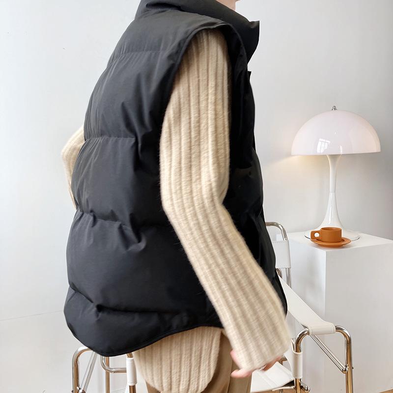 Autumn Winter Women Vest Coat Stand Collar Winter Women Warm Coat Oversize Tops Beige Vest