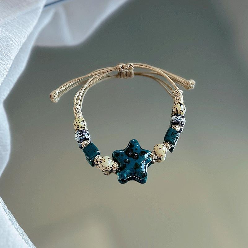 China Ethnisch Retro Jingdezhen Keramik Stern Runde Perlen Kette Armband für Frauen Freundschaft Charme Schmuck Zubehör Geschenke