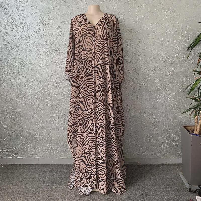 Set burky a volných kalhot z šifonu s digitálním potiskem pro africké ženy