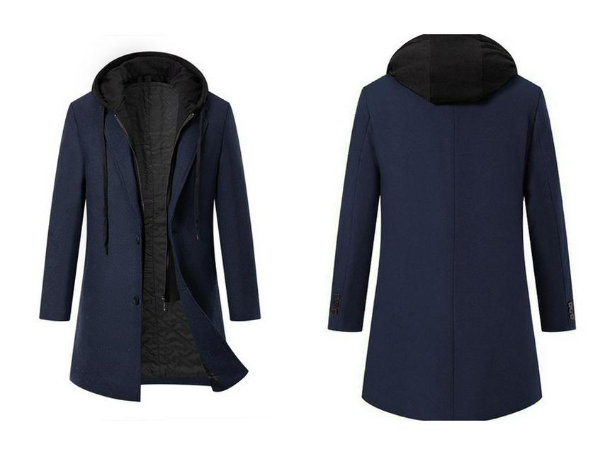 2024 Fall/Winter Hooded Faux Two-Piece Mid-Length Woolen Coat - Thick and Warm