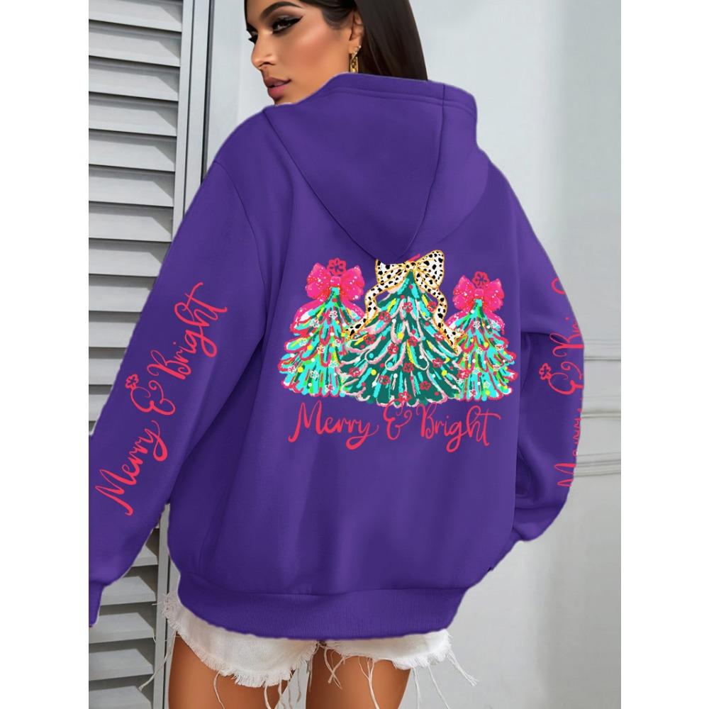 Merry Christmas Colorful Trees Printing Women Hoodies Loose Casual Hoody Autumn Y2K Pocket Streetwear All-Match Clothes