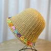 Girls Teens Crochet Bucket Hat with Flower Decals Woman Straw Weaving Floppy Hat Teens Summer Spring Camping Sun Hat  White One Size