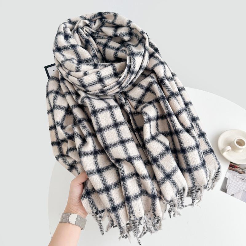 Premium plaid fringed simple scarf women's autumn and winter warm shawl fashion imitation cashmere scarf