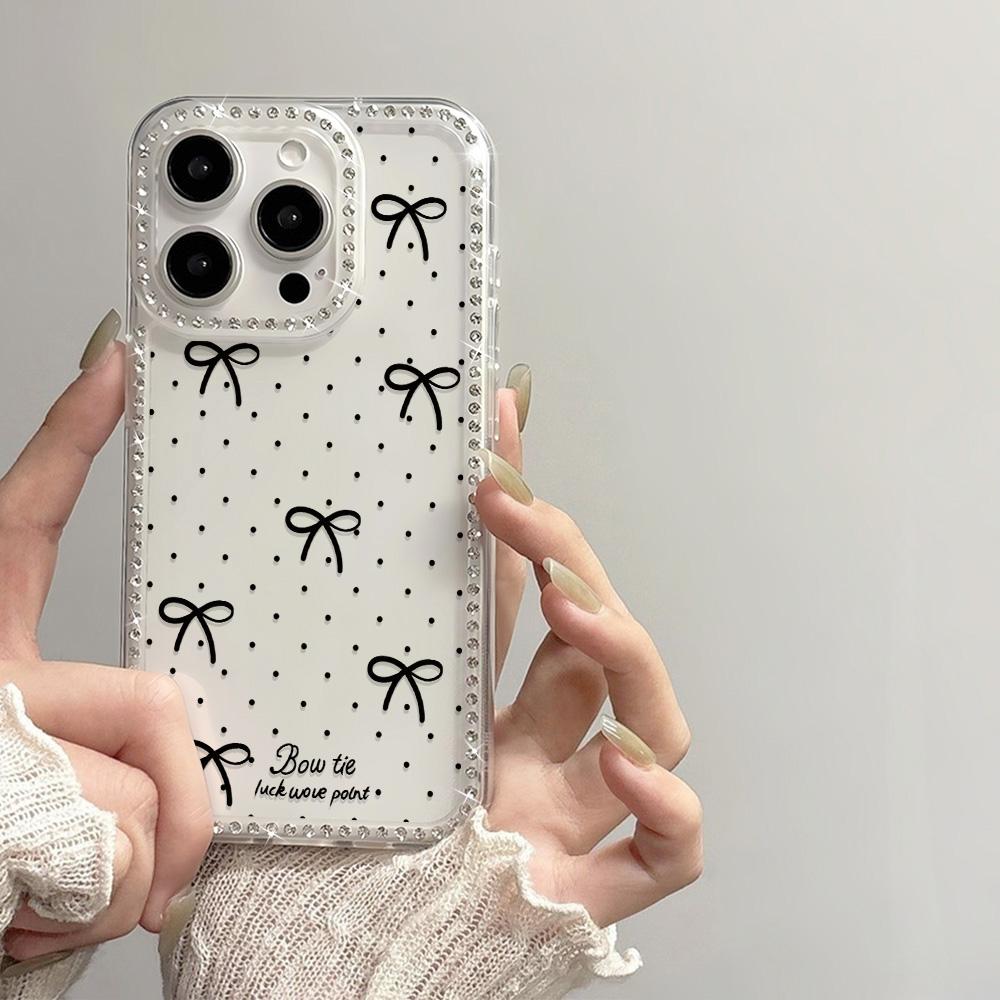 Luxury Bowknot Rhinestone Phone Case For iPhone 17 Pro Max 16 15 12 11 14 13 Pro Max 17 Air Soft Clear Shockproof Bumper Cover
