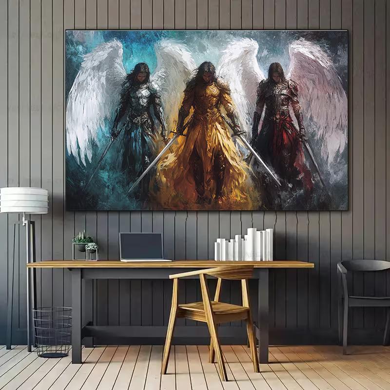 2D Epic Three Angel Warrior Backdrop for Dark Fantasy Style Home Portrait Photoshoot