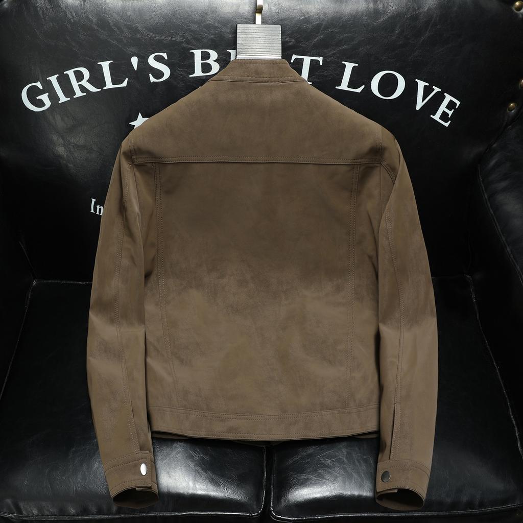 Autumn and winter new trend velvet PU leather jacket men's fashion stand-up collar locomotive leather jacket slim trendy men